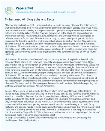 Essay on Muhammad Ali: Biography and Facts