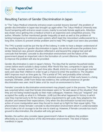 Essay on Resulting Factors of Gender Discrimination in Japan