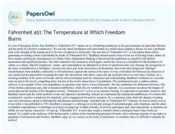 Essay on Fahrenheit 451: the Temperature at which Freedom Burns