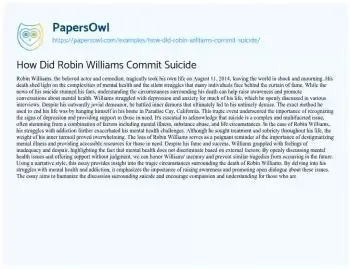 Essay on How did Robin Williams Commit Suicide