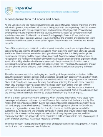 Essay on IPhones from China to Canada and Korea