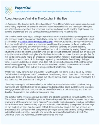 Essay on About Teenagers’ Mind in the Catcher in the Rye