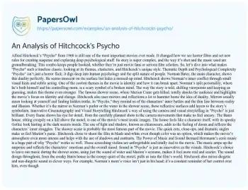 Essay on An Analysis of Hitchcock’s Psycho