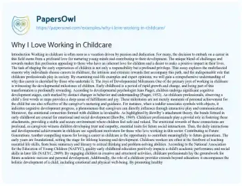 Essay on Why i Love Working in Childcare