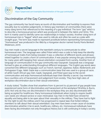 Essay on Discrimination of the Gay Community