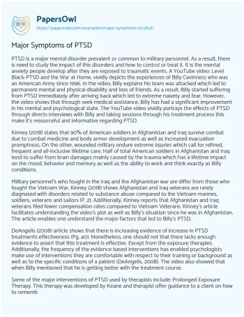 Essay on Major Symptoms of PTSD