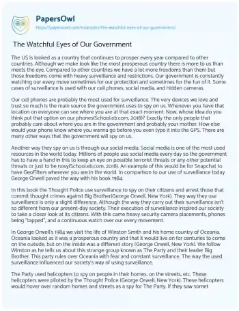 Essay on  The Watchful Eyes of our Government 