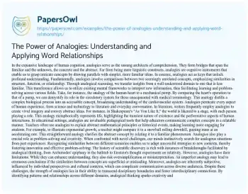 Essay on The Power of Analogies: Understanding and Applying Word Relationships