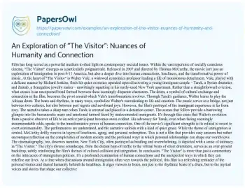 Essay on An Exploration of “The Visitor”: Nuances of Humanity and Connection