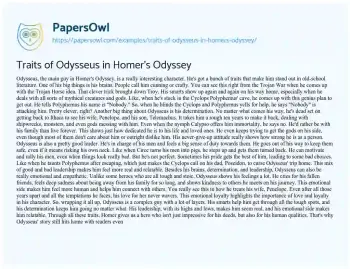 Essay on Traits of Odysseus in Homer’s Odyssey