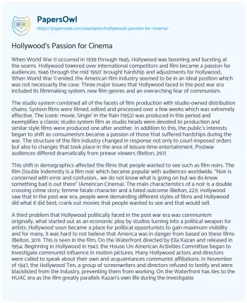 Essay on Hollywood’s Passion for Cinema