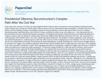 Essay on Presidential Dilemma: Reconstruction’s Complex Path after the Civil War