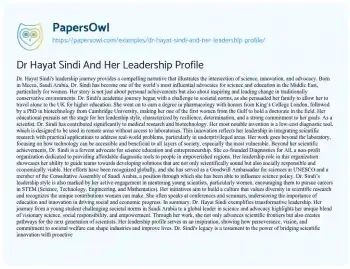 Essay on Dr Hayat Sindi and her Leadership Profile