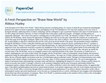 Essay on A Fresh Perspective on “Brave New World” by Aldous Huxley