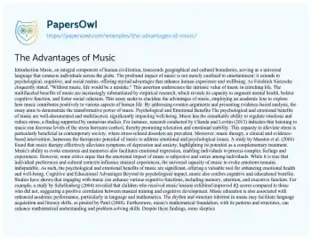 Essay on The Advantages of Music