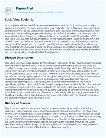 Essay on Ebola Virus Epidemic