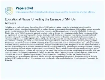 Essay on Educational Nexus: Unveiling the Essence of SNHU’s Address