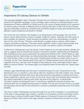 Essay on Importance of Literary Devices in Othello