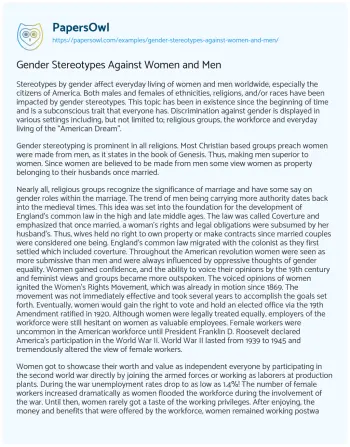 Essay on Gender Stereotypes against Women and Men