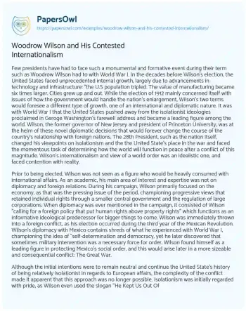 Essay on Woodrow Wilson and his Contested Internationalism