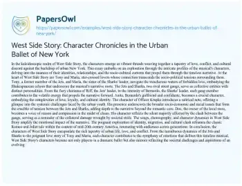 Essay on West Side Story: Character Chronicles in the Urban Ballet of New York