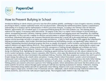 Essay on How to Prevent Bullying in School