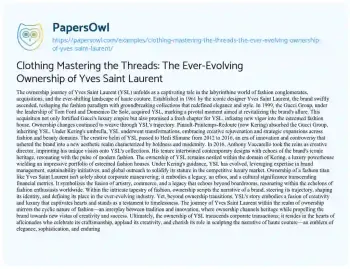 Essay on Clothing Mastering the Threads: the Ever-Evolving Ownership of Yves Saint Laurent