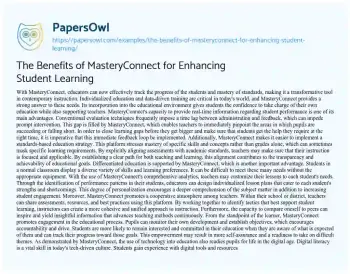 Essay on The Benefits of MasteryConnect for Enhancing Student Learning