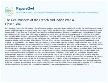 Essay on The Real Winners of the French and Indian War: a Closer Look