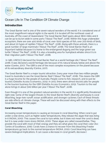 Essay on Ocean Life in the Condition of Climate Change