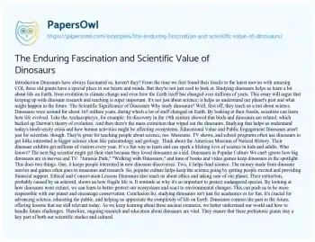 Essay on The Enduring Fascination and Scientific Value of Dinosaurs