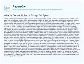 Essay on What is Gender Roles in Things Fall Apart