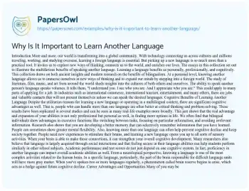 Essay on Why is it Important to Learn Another Language