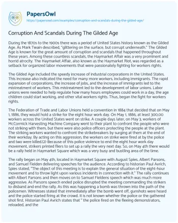 Essay on Corruption and Scandals during the Gilded Age