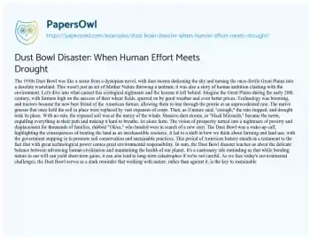 Essay on Dust Bowl Disaster: when Human Effort Meets Drought