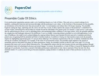 Essay on Preamble Code of Ethics