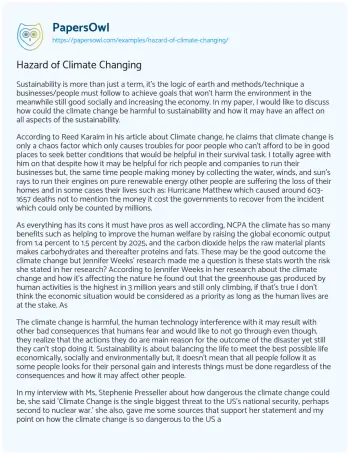 Essay on Hazard of Climate Changing