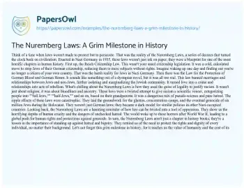 Essay on The Nuremberg Laws: a Grim Milestone in History