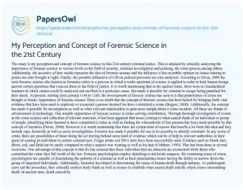 Essay on Forensic Science in the 21st-Century Criminal Justice System