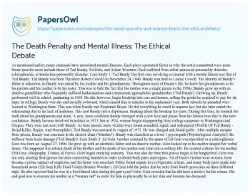 Essay on The Death Penalty and Mental Illness: the Ethical Debate