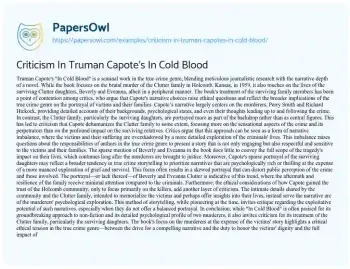 Essay on Criticism in Truman Capote’s in Cold Blood