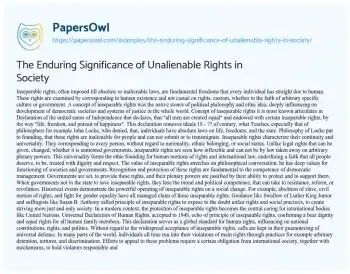 Essay on The Enduring Significance of Unalienable Rights in Society