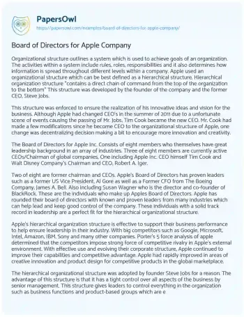 Essay on Board of Directors for Apple Company