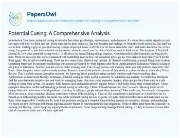 Essay on Potential Cueing: a Comprehensive Analysis