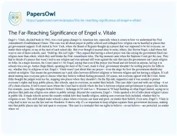 Essay on The Far-Reaching Significance of Engel V. Vitale