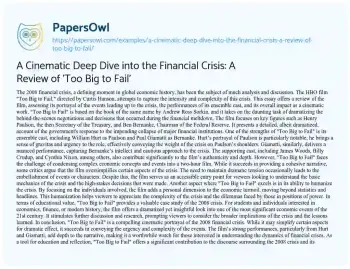 Essay on A Cinematic Deep Dive into the Financial Crisis: a Review of ‘Too Big to Fail’