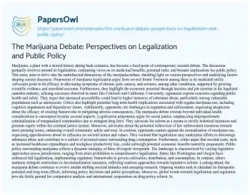 Essay on The Marijuana Debate: Perspectives on Legalization and Public Policy