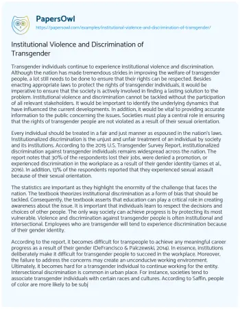 Essay on Institutional Violence and Discrimination of Transgender