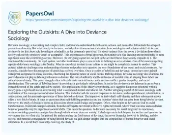 Essay on Exploring the Outskirts: a Dive into Deviance Sociology