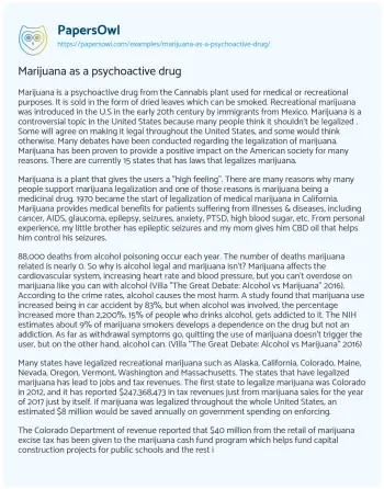 Essay on Marijuana as a Psychoactive Drug